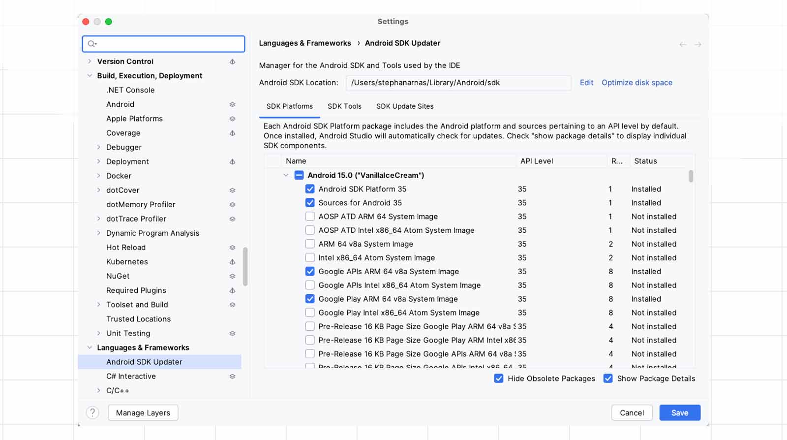 Android SDK Manager Version